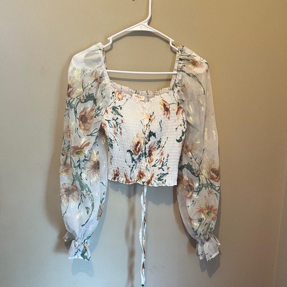 A-Peach Floral Chiffon Cropped Top - Picture 1 of 1